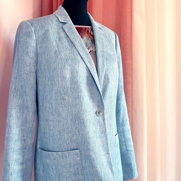 Powder Blue Linen Blend Blazer - Picture 4 of 7